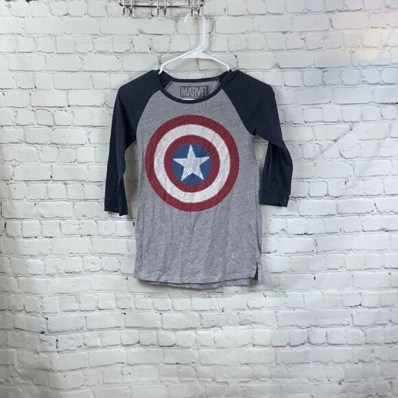 Marvel Captain America Baseball Tee Raglan Sleeve Graphic Print Tee XS Adult - Picture 6 of 6